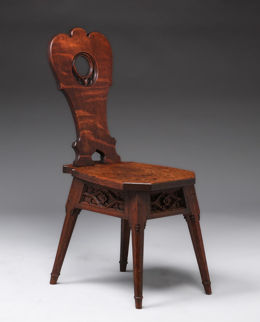 Rose Valley Hand Carved Gothic Oak SIde Chair c1905 (1 of 8)