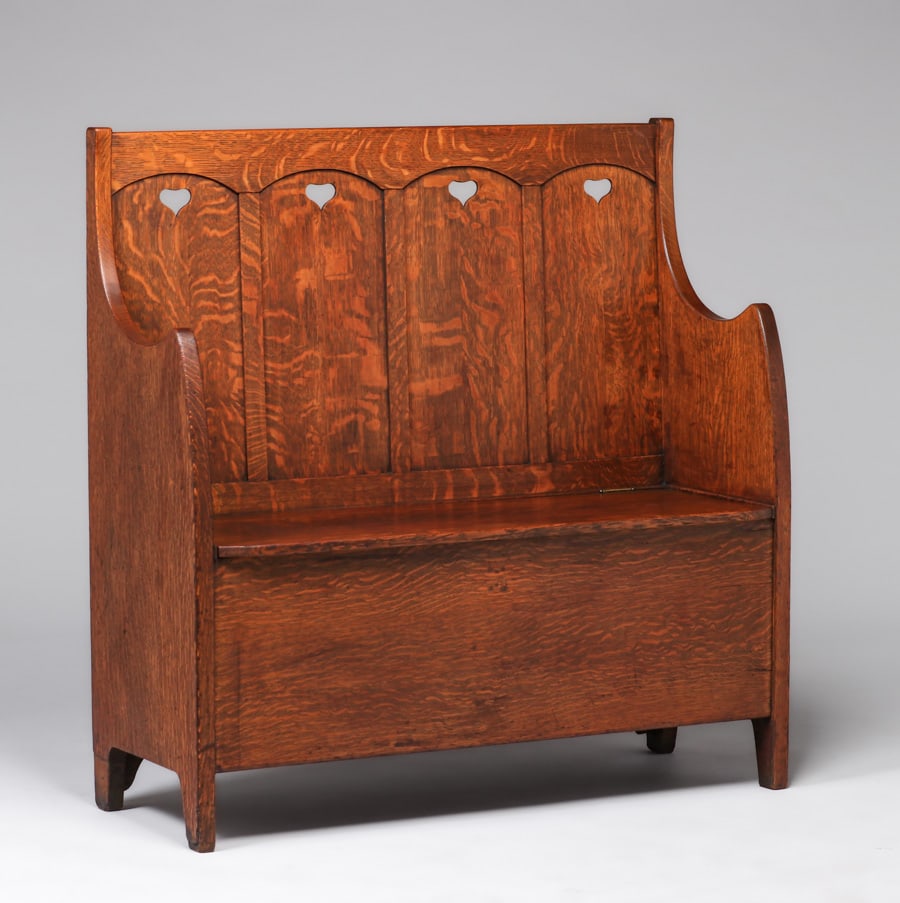 Early Stickley Brothers #278 Heart Cutout Hall Bench c1903 (1 of 5)