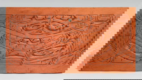 Northwest Coast Hand-Carved Cedar & Abalone Cedar Panel c1980s