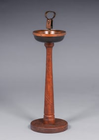 Roycroft Charles Hall Hand-Carved Mahogany, Oak & Hammered Copper Standing Ashtray c1920s
