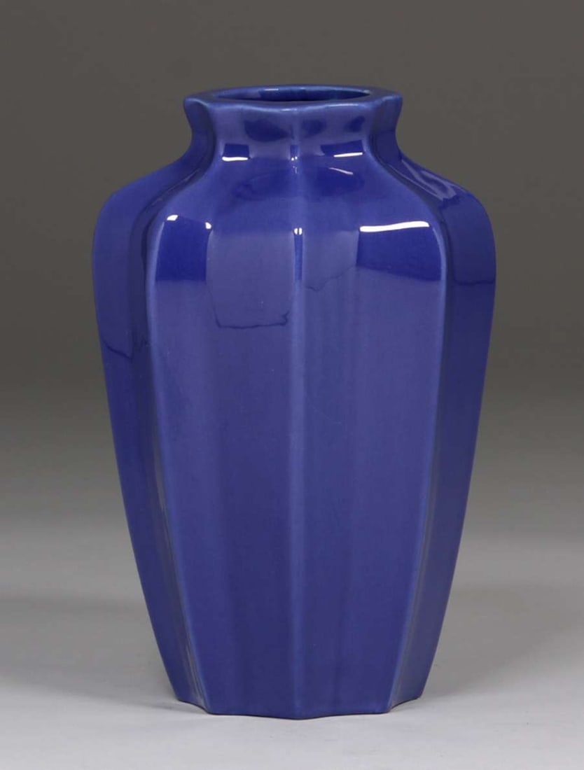 Gladding McBean Blue Porcelain Vase c1930 (1 of 2)