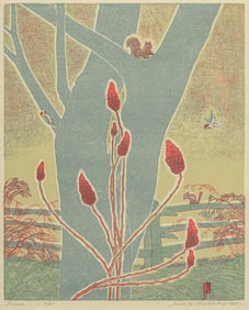 James Dexter Havens (1900-1960) Color Woodcut "Sumac" 1951
