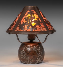 Heintz Sterling on Bronze Cutout Lamp c1910s
