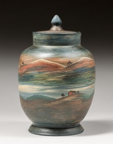 Peters & Reed - Zanesville, OH Scenic Chromal Covered Vase c1920s