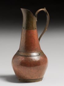Stickley Brothers Hammered Copper & Brass One-Handle Pitcher c1910