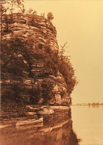 Antique Goldtone Photograph Wisconsin Dells Lone Rock c1910