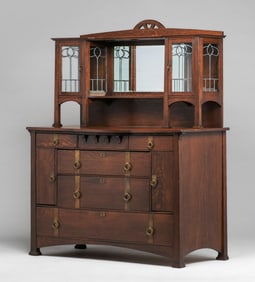 Early Grand Rapids Leaded Glass Hutch c1902