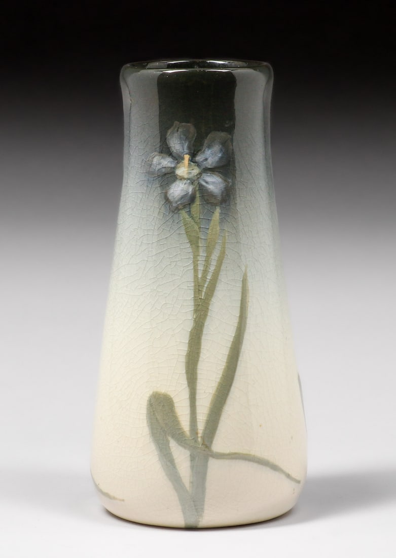 Rookwood Pottery Katherine Van Horne Floral Iris Vase 1907: Rookwood Pottery Katherine Van Horne Floral Iris Vase 1907. Signed. Perfect condition. 7 1/8"h x 3.25"d. FREE NATIONWIDE SHIPPING for all of your purchases at our Two Day Auction within the lower 48 s