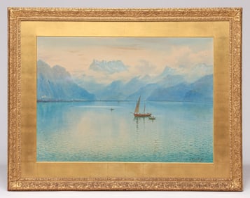 Henry Bowser Wimbush (English 1858-1943) Watercolor "Lake Geneva" c1900