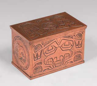 Northwest Coast Embossed Copper Chest c1990s
