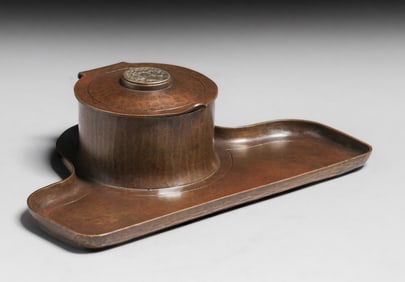 Potter Studios - Cleveland Hammered Copper & Silver Inkwell tray c1920