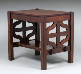 L&JG Stickley Onondaga Curved Slat Chestnut Library Table c1902-1904