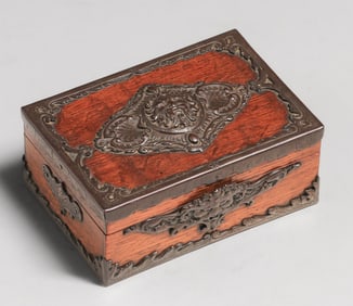 Elkington & Co - Thomas P Spall Aethetic Movement Chiselled Iron & Oak Box 1894