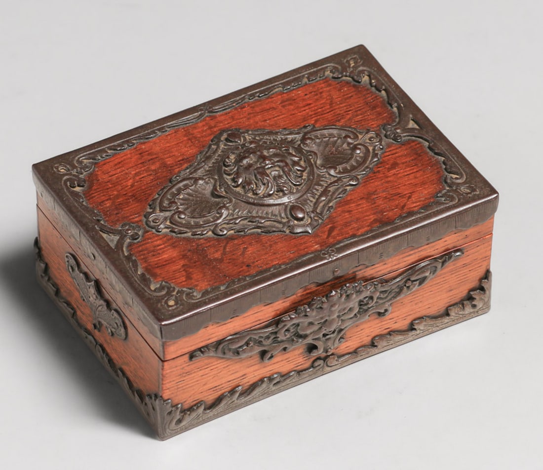 Elkington & Co - Thomas P Spall Aethetic Movement Chiselled Iron & Oak Box 1894 (1 of 9)