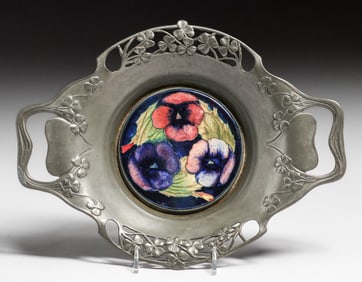 Liberty & Co Tudric Art Nouveau Pewter & Moorcroft Tile Two-Handled Tray c1900s