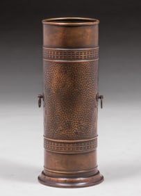 WMF - German Hammered Brass Two-Handled Umbrella Stand c1905