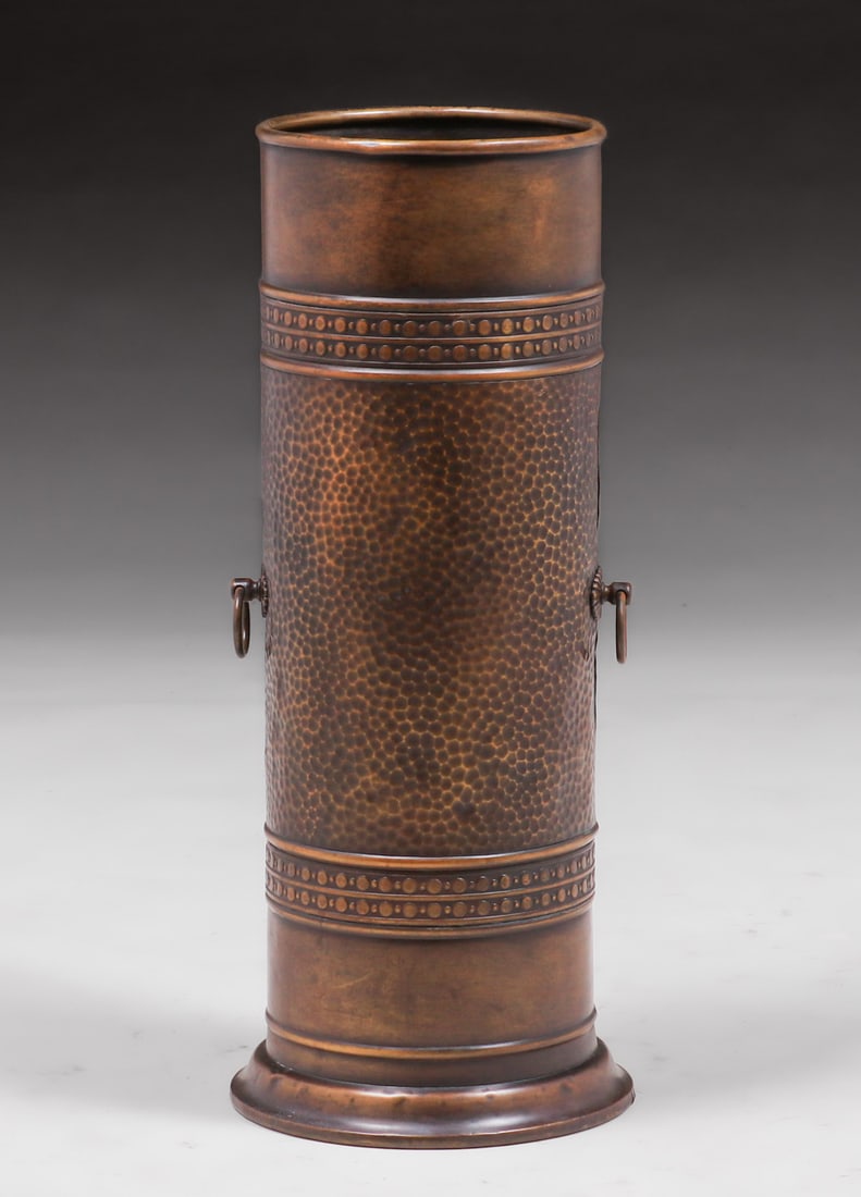 WMF - German Hammered Brass Two-Handled Umbrella Stand c1905 (1 of 4)