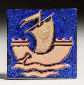 Mosaic Tile Co - Zanesville, OH Galleon Ship Tile c1920s