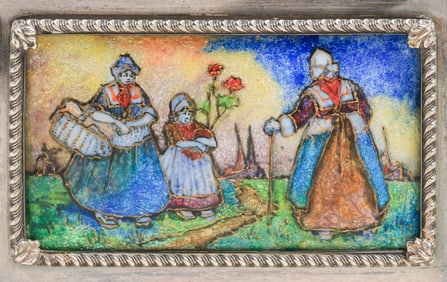 English Enamel & Silver-Plate Box c1910