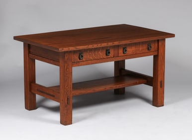 Massive Lifetime Furniture Co Two-Drawer Library Table c1910
