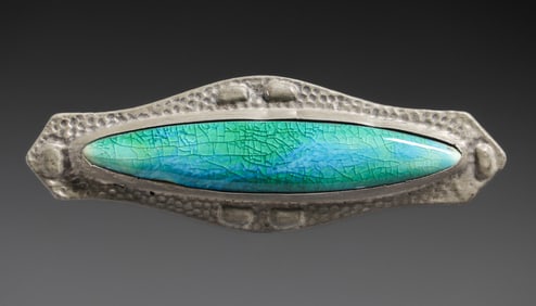 English Arts & Crafts Pewter & Enamel Brooch c1900