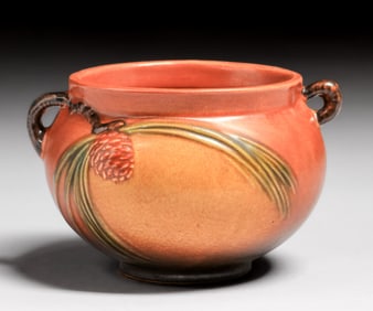 Roseville Brown Pinecone Two-Handled Vase c1930s