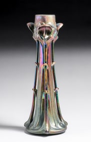 Heliosine - Austria Iridescent Floral Iris 20"h Vase c1905