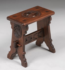 Tryon Toymakers - Biltmore Studios Hand Carved Walnut Gothic Bench c1930s