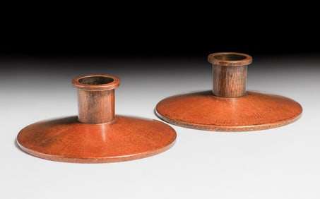 Dirk van Erp Hammered Brass Candlesticks c1930s