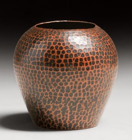 Benedict Studios Hammered Copper Spherical Vase c1910