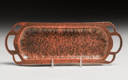 Arts & Crafts Hammered Copper Cutout Pen Tray c1910