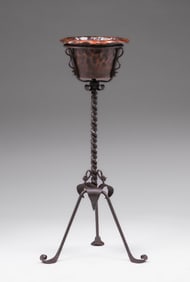 Samuel Yellin Hammered Copper & Hand-Forged Iron Plant Stand c1920