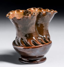 George Ohr Double Ruffled Rim Vase c1895-1896