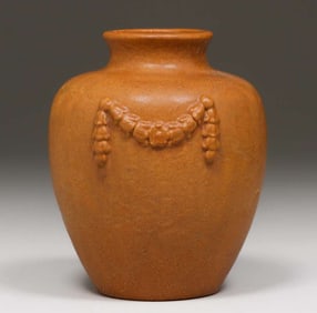 Grueby Pottery Matte Ochre Brown Vase c1900