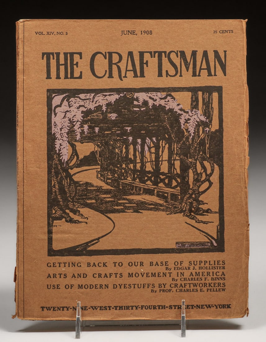 Gustav Stickley's Craftsman Magazine June 1908: Gustav Stickley's Craftsman Magazine June 1908. Small tear at base of spine, otherwise excellent condition. 11" x 8.25"w. FREE NATIONWIDE SHIPPING for all of your purchases at our Two Day Auction with