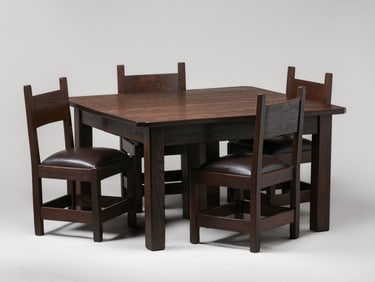 L&JG Stickley - Onondaga - Tobey Russmore Chestnut #600 Dining Table & Four #601 Dining Chairs c1903