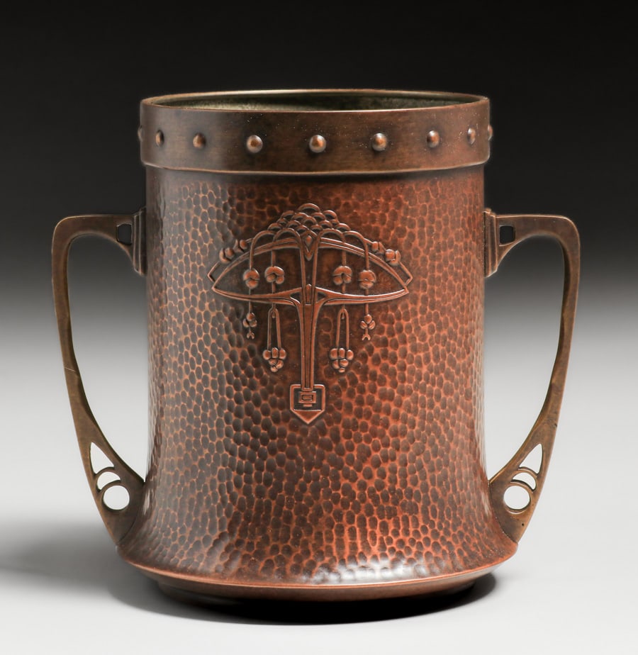 WMF - German Hammered Copper & Brass Two-Handled Vase c1905 (1 of 5)