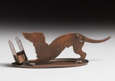 Ignatius Taschner - German Dachshund Dog Shaped Hammered Copper & Brass Cigar Cutter c1900