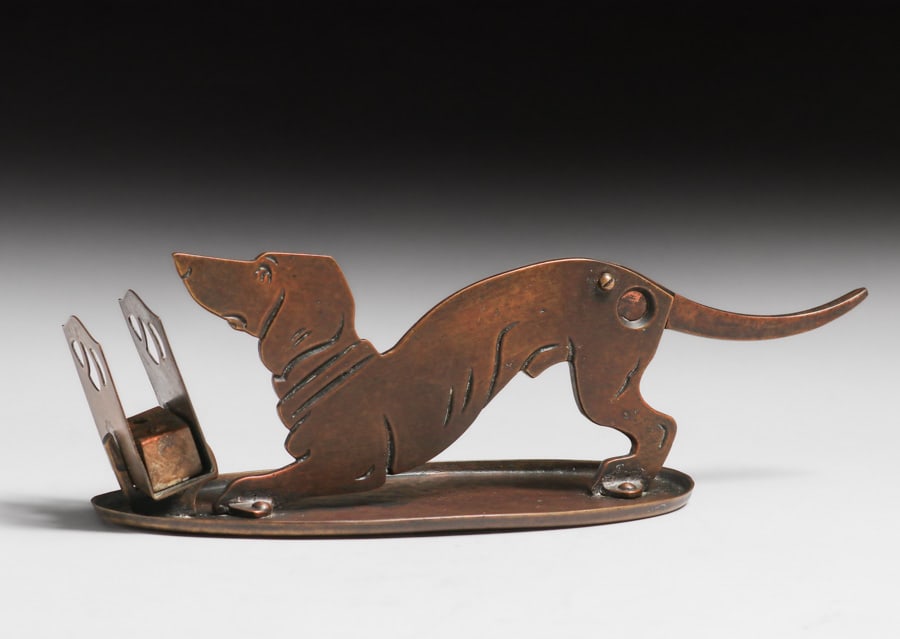 Ignatius Taschner - German Dachshund Dog Shaped Hammered Copper & Brass Cigar Cutter c1900 (1 of 5)