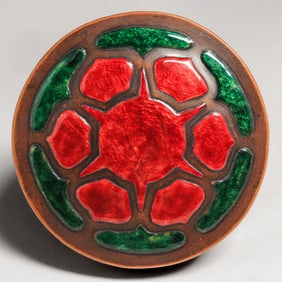 John Verberg - Boston Society of Arts & Crafts Hammered Copper & Enamel Box c1910