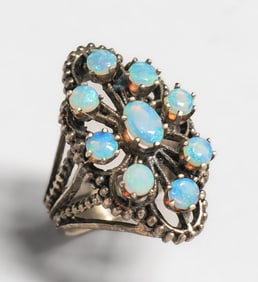 Arts & Crafts Sandcast Sterling Silver & Opal Ring c1920s