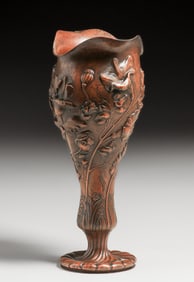 Art Nouveau Repousse Hammered Copper Poppies Vase c1900