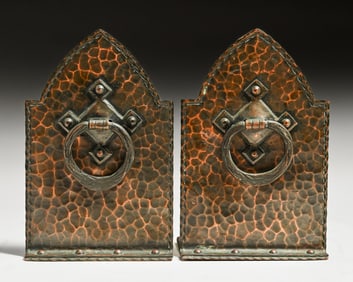 The Kopper Kraft Shop - Buffalo, NY Hammered Copper Bookends c1920s