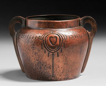 WMF - German Hammered Copper & Brass Two-Handled Jardiniere c1905