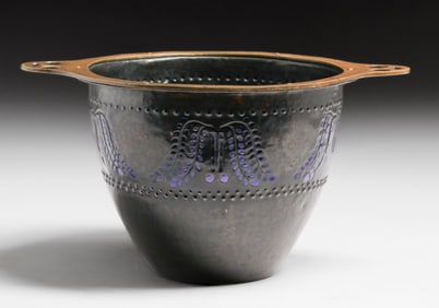 Vierthaler - German Hammered Copper & Enamel Repousse Two-Handled Jardiniere c1900