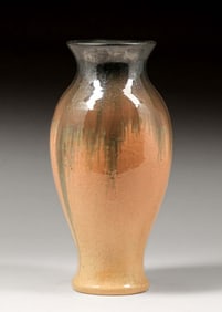 Fulper Pottery Butterscotch Mirror Black Flambe Vase c1910