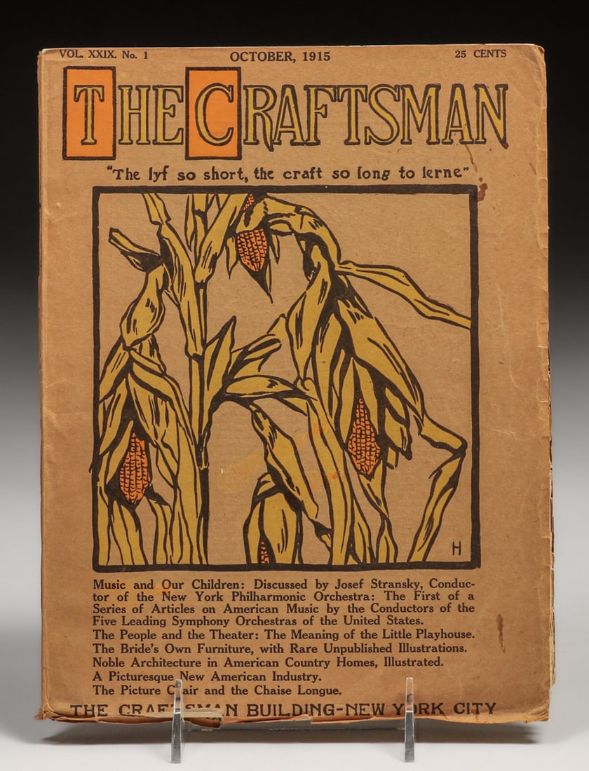 Gustav Stickley's Craftsman Magazine October 1915: Gustav Stickley's Craftsman Magazine October 1915. Some light wrinkling along base of cover, otherwise excellent condition. 11" x 8.25"w. FREE NATIONWIDE SHIPPING for all of your purchases at our Two