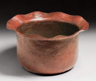 Joseph Heinrichs Hammered Copper Scalloped Rim Jardiniere c1910