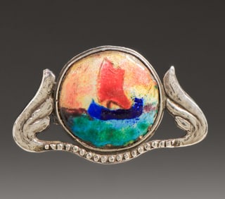 Boston Arts & Crafts Sterling Silver & Enamel Brooch c1905