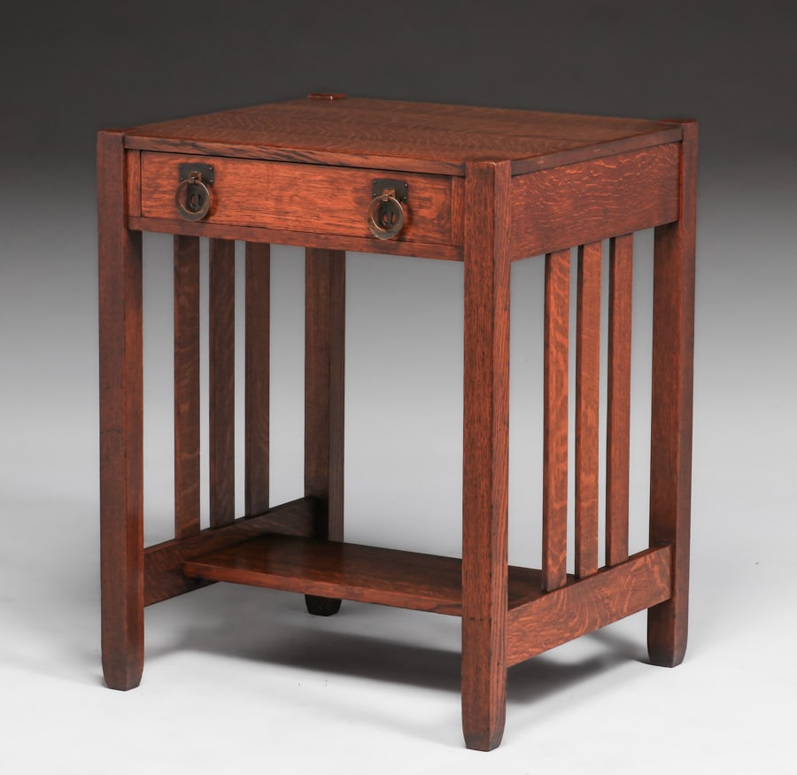 Stickley Brothers One-Drawer Slatted Table c1910 (1 of 3)